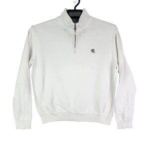 Mens White Express Pullover Sweater 1/4 Zip Long Sleeve Mock Neck Cotton Size L